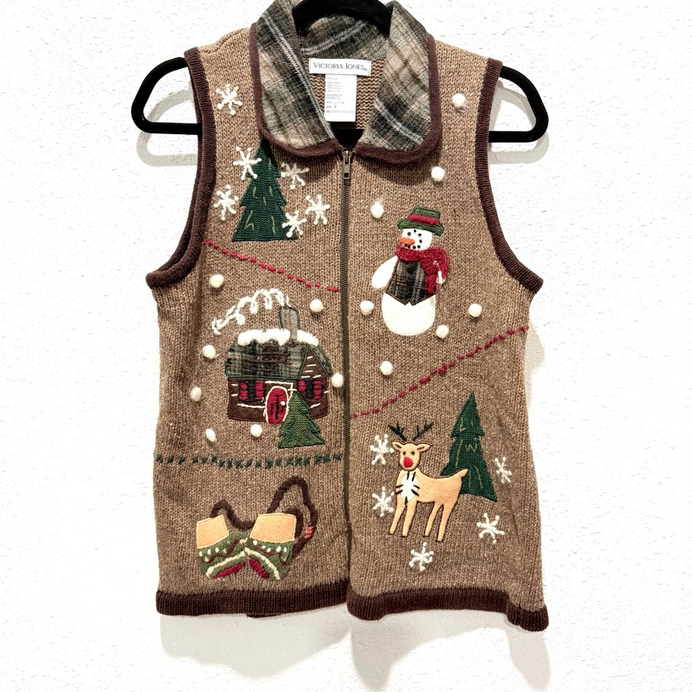VINTAGE Victoria Jones Woman wool Brown Festive Vest S
